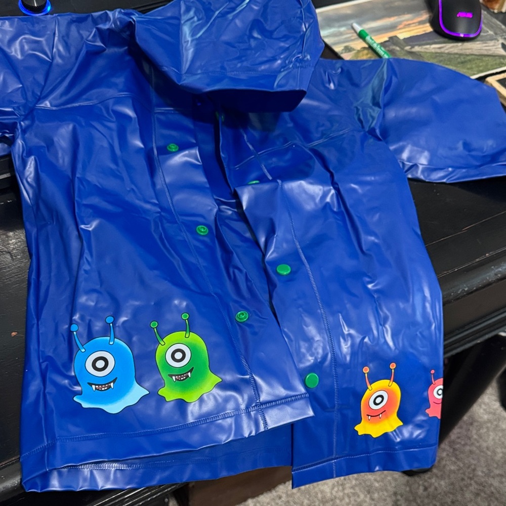 F&F Kids Blue Raincoat with Colorful Alien Design